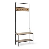 Amazon Basics Entreebank met Haak, Kapstok, Kledingrek, Gangkast met Schoenenvak, 34cm x 72cm x 182cm, Eikenhout