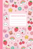 Composition Wide Ruled Notebook: Cute Kawaii Pattern, School Notebook for Students & Daily Journaling