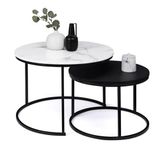 Idmarket - Lot De 2 Tables Basses Gigognes Alaska Rondes 54/70 Effet Marbre Et Noir Pieds Métal