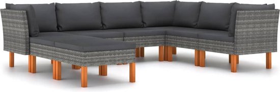 vidaXL 8-delige loungeset met kussens poly rattan grijs