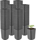 Garronda Set van 100 hoge vierkante kunststof kweekpotten met drainagegaten voor tuin (Zwart, 9 x 9 x 14 cm (0,8L)) GD-KW-HS