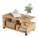 Beaux Meubles Pas Chers Table Basse Mobile 3 Niches 4 Roulettes 90 x 42,5 x 51 cm Imitation Chêne Panneaux Mélaminés