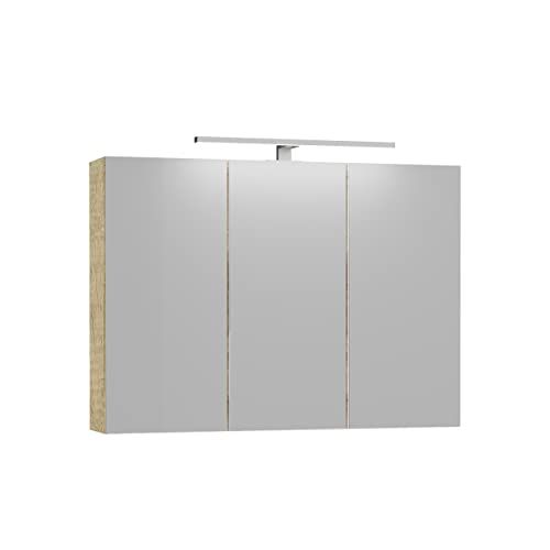 Baikal Wegkast met spiegel, multifunctionele badkamerkast, optie met of zonder LED-licht, 90 cm natuur