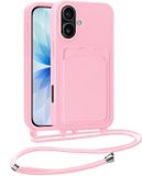BTH Hoes voor Apple iPhone 17 - Siliconen hoes met koord en kaartenvak - Schokbestendige achterkant - Slank ontwerp lichtroze