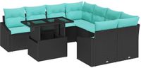 vidaXL Tuinbank Set Zwart en Blauw Poly Rattan