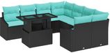 vidaXL Banc de jardin noir et bleu poly rotin
