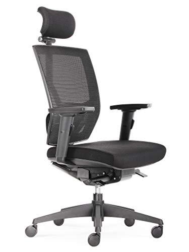 Bens 807H-Synchro-3 luxe ergonomische bureaustoel met hoofdsteun, ook geschikt voor grotere mensen, zitdiepte, lendensteun, in hoogte verstelbare rugleuning, 3D-armleuningen, EN-1335