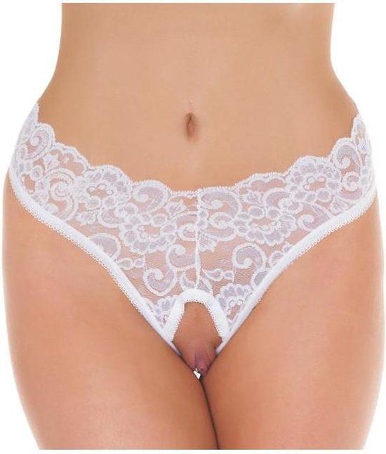 Rimba Amorable - Kanten Slipje Met Open Kruis - Wit - One Size