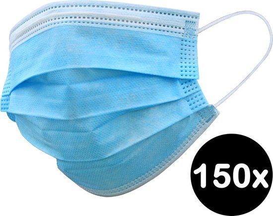 Wegwerp Mondkapjes - 150 stuks - Blauw