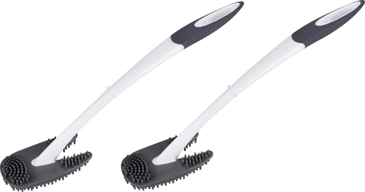 Brumag Set van 2x wc-borstels grijs/wit 40 cm rubber - Toiletgarnituur