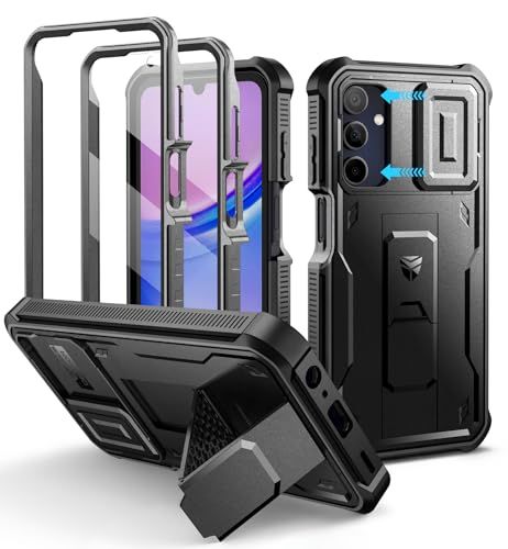 Dexnor Samsung Galaxy A15 5G Hoesje - Met Camera Cover, Schermbeschermer en Kickstand, Schokbestendig - Zwart