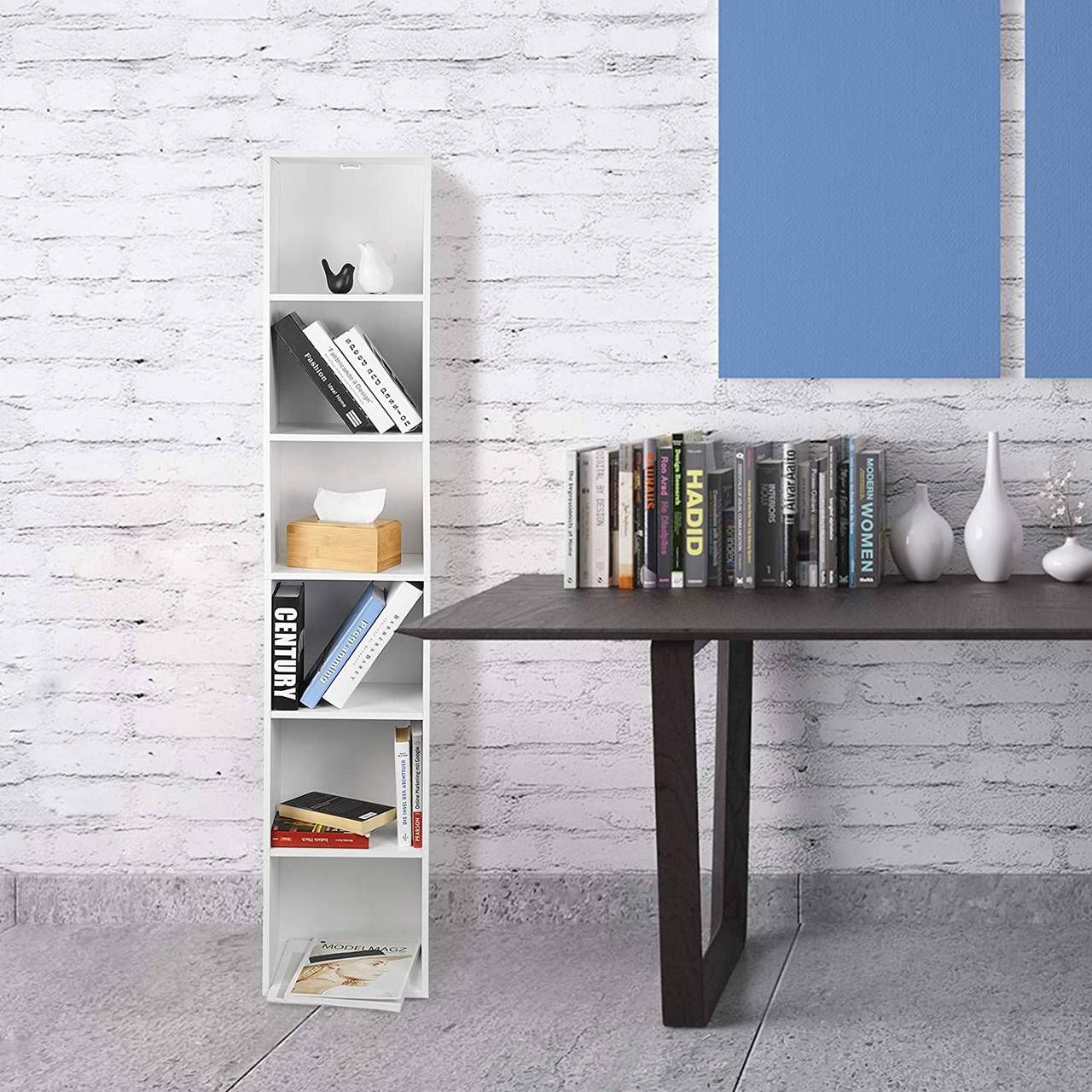 Rootz Living Rootz Vrijstaande Boekenplank - Boekenkast - Opbergeenheid - Rekkensysteem - Displaystandaard - Organisator - Ruimteverdeler - Wit - 24x158,5x30 cm