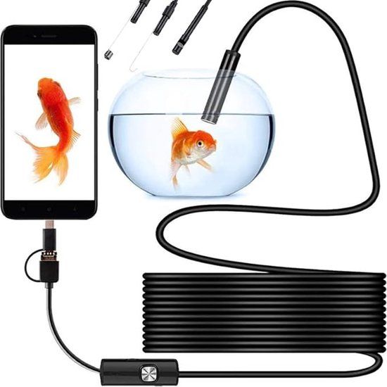 Retoo Waterdichte HD endoscoopcamera met IP67 en 6 leds - mobiele telefoon endoscoop met micro-USB en type-C - inspectiecamera met haak, magneet en spiegel voor Android, iOS