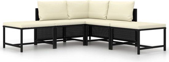 vidaXL 5-delige Loungeset met kussens poly rattan zwart