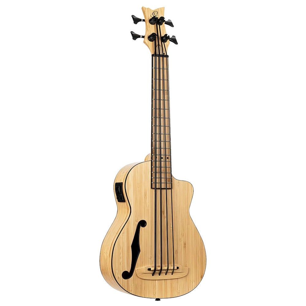 Ortega RUNAB-UB Bamboo Series Short Scale Uke Bass Natural Electric-Acoustic Bass Ukulele with Gig Bag