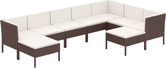 vidaXL 9-delige Loungeset met kussens poly rattan bruin