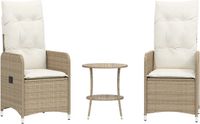 vidaXL Tuinstoelen 2 st verstelbaar met tafel poly rattan beige