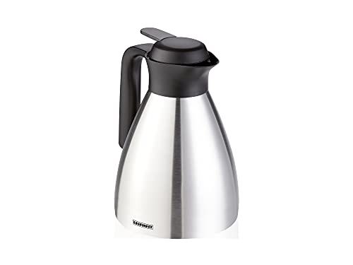 Leifheit Shine thermoskan, 100% lekvrij, thermoskan met dubbelwandige roestvrijstalen isolatie, praktisch openen en sluiten met één hand, koffiekan, theepot, zilverzwart