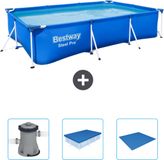 Bestway Rechthoekig Steel Pro Zwembad - 300 x 201 x 66 cm - Blauw - Inclusief Pomp - Afdekzeil - Grondzeil