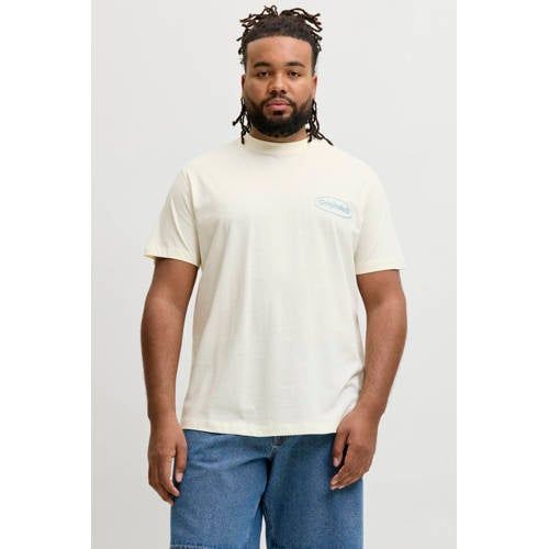 JACK & JONES PLUS SIZE regular fit T-shirt met backprint - antiek wit