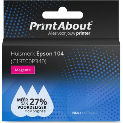 PrintAbout   Huismerk Epson 104 (C13T00P340) Inktcartridge Magenta