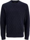 Jack & Jones Gebreide pullover Gestructureerd Lange mouw Ronde hals Katoen Herfst/Winter Heren M Navy
