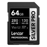 Lexar Silver Pro SD-kaart 64 GB, UHS-II-geheugenkaart, V60, U3, C10, SDXC-kaart, tot 280 MB/s lezen, voor professionele fotograaf, videograaf, liefhebber (LSDSIPR064G-BNNAA)