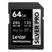 Lexar Silver Pro SD-kaart 64 GB, UHS-II-geheugenkaart, V60, U3, C10, SDXC-kaart, tot 280 MB/s lezen, voor professionele fotograaf, videograaf, liefhebber (LSDSIPR064G-BNNAA)