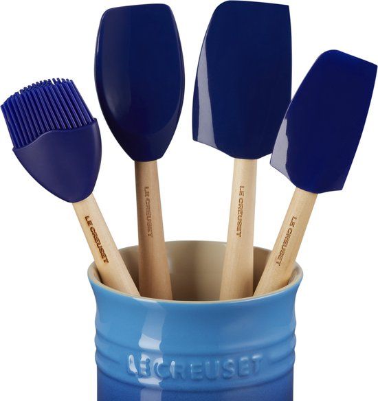 Le Creuset Spatelset - met spatelpot - Premium - Azure - 5-delig