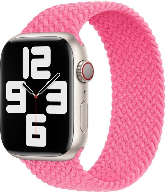 Apple Gevlochten solobandje voor de Apple Watch | 44/45/46/49 mm - Maat 4 - Flamingo