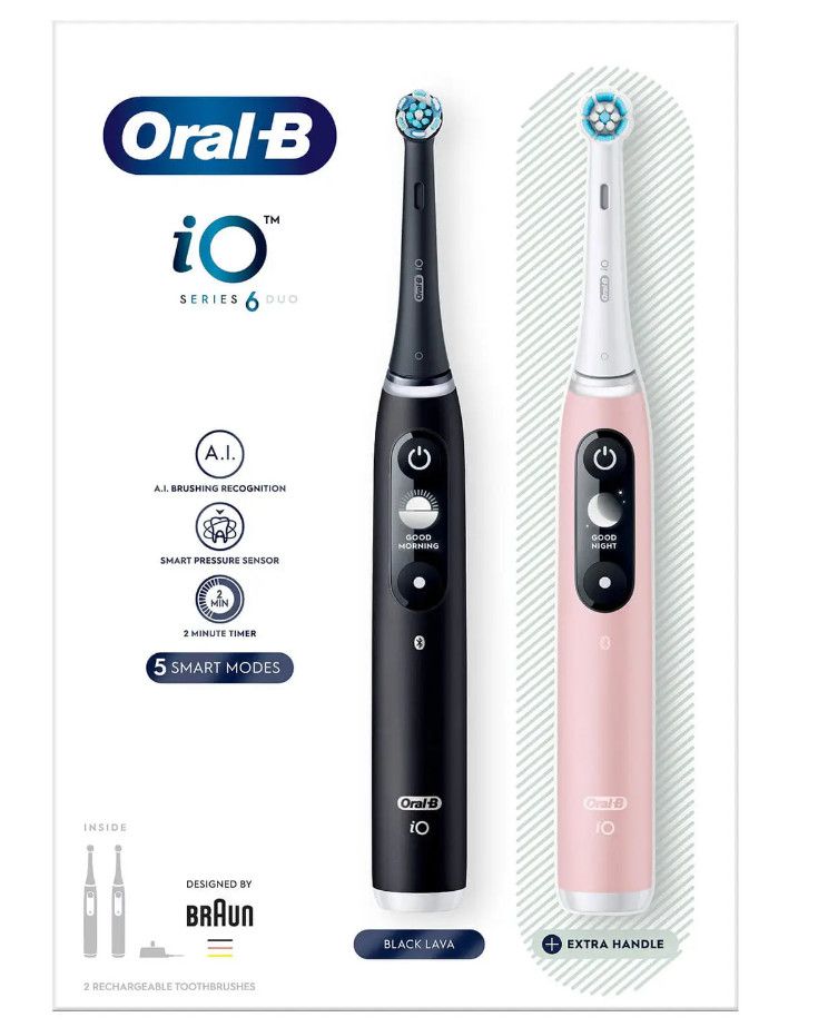 Oral-B iO 6 Roterende tandenborstel - Zwart/Roze - 2 Handvatten + 2 Opzetborstels