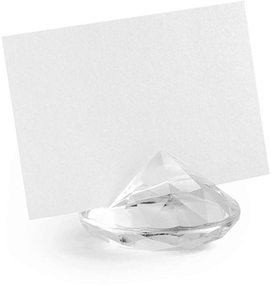 PARTYDECO - 10 transparante diamant plaatskaarthouders 4 x 3 cm voor bruiloft