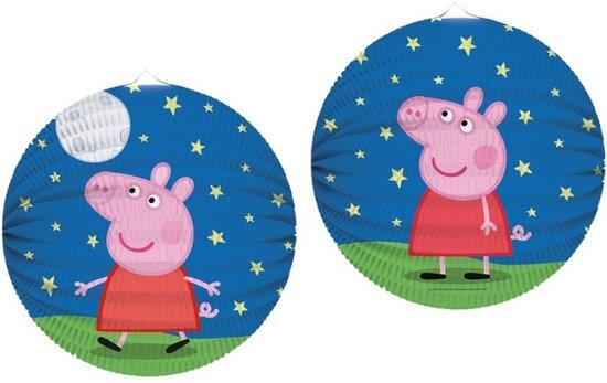 Peppa Pig 2x thema lampionnen rond 25 cm - thema feest lampion/lantaarn voor kinderfeestje/verjaardag