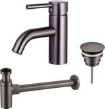 FortiFura Calvi Wastafelkraanset - Lage wastafelkraan - Geborsteld gunmetal (antraciet)
