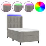 VidaXL Boxspringbed met matras en LED-verlichting, lichtgrijs, 100x200 cm, fluweel
