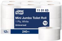 Tork 110163 T2 Toiletpapier jumbo mini Advanced 1laags wit 240 mtr x 10 cm pak à 12 rol
