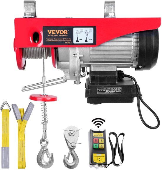 VEVOR Elektrische lier 400 kg tot 800 kg hefhoogte 12 m kabel motorlier 1450 W koperen motor katrol 10 m/min hefsnelheid lift met draadloze afstandsbediening kabellift kettingtakel