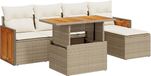 vidaXL 6-delige Loungeset met kussens, polyrattan, acacia, beige