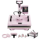 VEVOR Warmteoverdrachtsmachine, 300 x 380 mm, 8-in-1 hittepersmachine met 0,17-0,85 kg trommelpers, 360 graden oscillerend T-shirt persen voor T-shirts/hoeden, roze