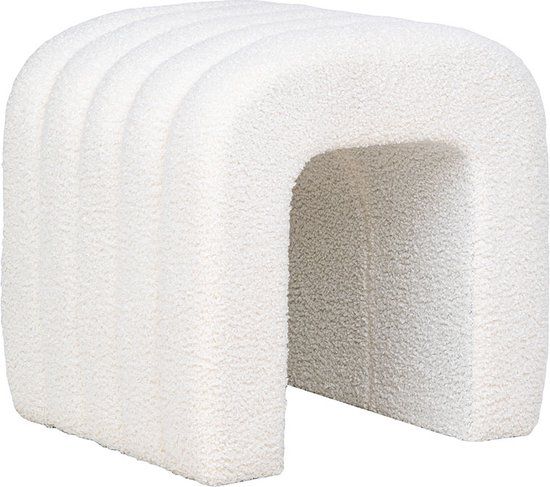 Bouclé Poef Havard Wit - Scandinavisch & Basic - Polyester - Wit - 4 kg