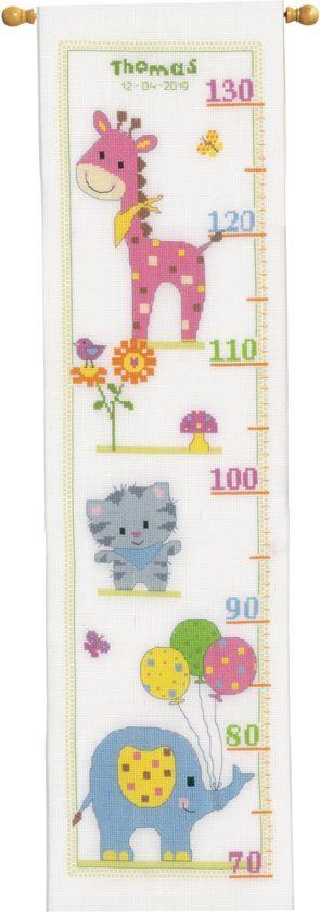Vervaco borduurpakket kleine vriendjes groeimeter/meetlat - katoen - wit