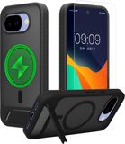 kwmobile Hoesje voor Google Pixel 10a - Compatibel met MagSafe - Hoesje met standaard en screenprotector van gehard glas - zwart / mat transparant