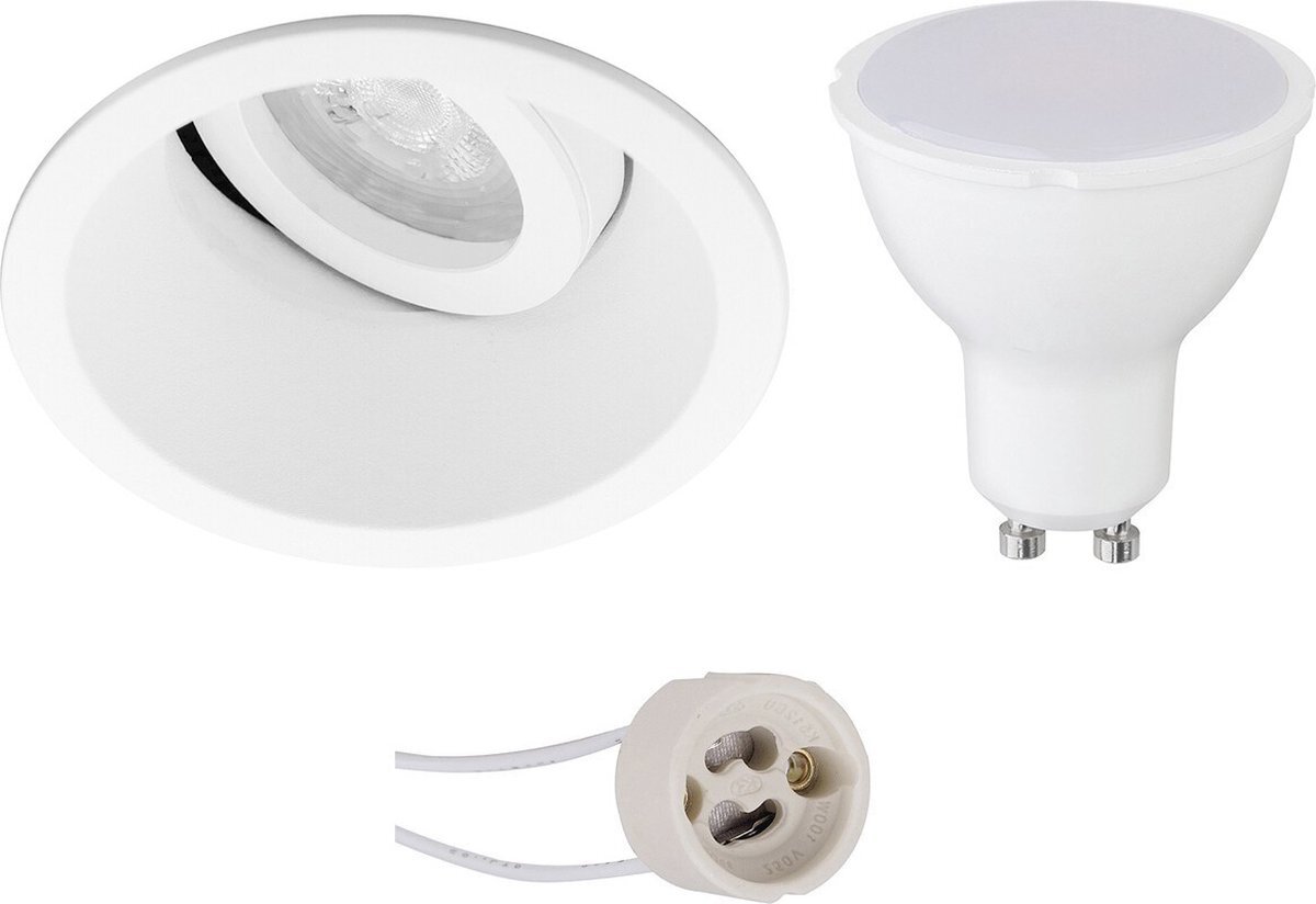 Qualu LED Spot Set - Proma Zano Pro - GU10 Fitting - Dimbaar - Inbouw Rond - Mat Wit - 6W - Warm Wit 3000K - Kantelbaar - Ø93mm