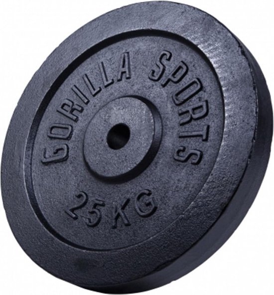 Gorilla Sports Gewichtsschijf - Halterschijf - 25 kg - Gietijzer Zwart - 31 mm