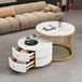 MODENUIT Ensemble de tables basses - 2 tables rondes avec tiroirs - Or - MDF avec aspect marbre brillant - 60x60x46 cm