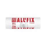 ALUFIX Vuilniszakken met draaggreep, standaard HDPE, 35 liter, 25 vuilniszakken met handgrepen, 1 rol, 11 μm, wit, afvalzakken, 36 x 44 cm, cosmetica-emmerzak, vuilniszak voor huishoudelijk afval