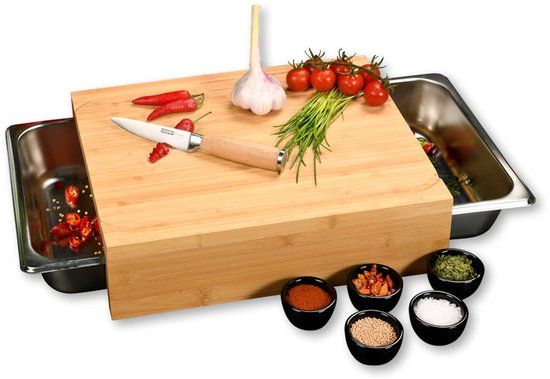 Kesper XL FSC® Bamboe Houten Snijplank met 2 RVS Laden - 35 x 29 x 9.5 Cm