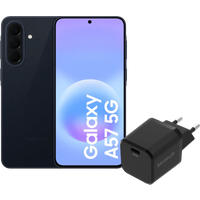 Samsung Galaxy A57 128GB Donkerblauw 5G + BlueBuilt Oplader met Usb C Poort 45W Zwart