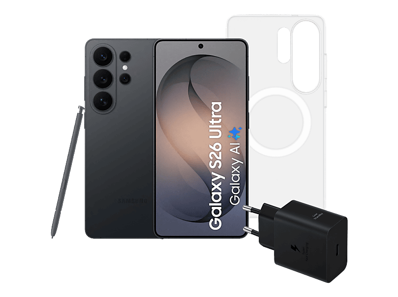Samsung Galaxy S26 Ultra - 5g 256 Gb Zwart + 45w Adapter Clear Magnet Case Smartphone Bundel