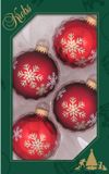 Krebs Kerstballen - 8x - Rood met Sneeuwvlok - Glas - 7 cm